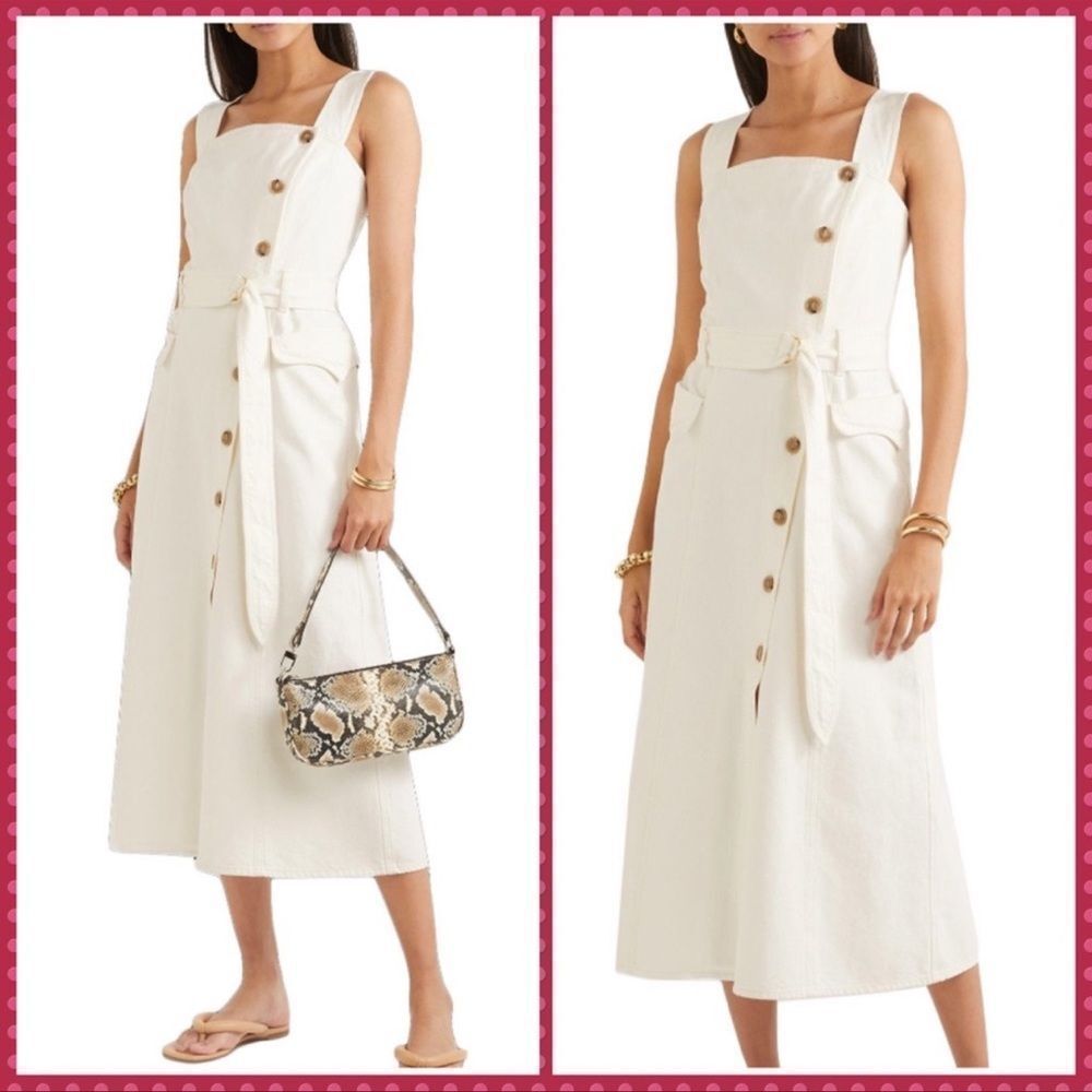 Nanushka Women's White Denim 100% Cotton Moun Midi Dress XL
